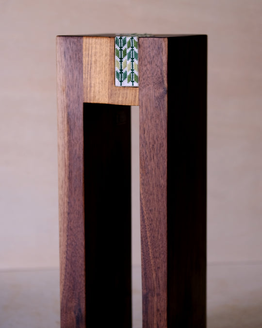 Special Edition DuoEdge Drink Table featuring Palestinian embroidery with walnut and teak dual-tone design