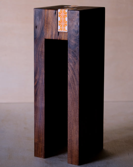 Special Edition DuoEdge Drink Table featuring Palestinian embroidery with walnut and teak dual-tone design