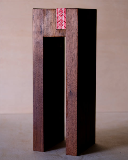 Special Edition DuoEdge Drink Table featuring Palestinian embroidery with walnut and teak dual-tone design