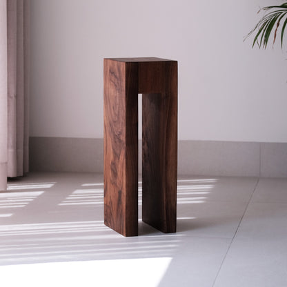 Minimalist walnut and teak dual-tone DuoEdge Drink Table from the "Duality" collection, perfect for modern homes