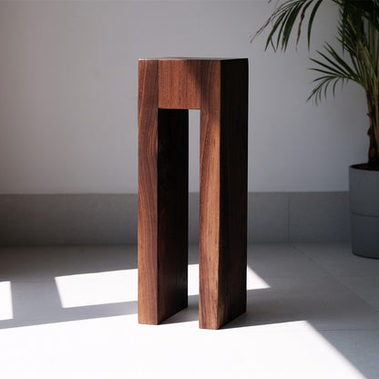 Minimalist walnut and teak dual-tone DuoEdge Drink Table from the "Duality" collection, perfect for modern homes