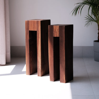 Minimalist walnut and teak dual-tone DuoEdge Drink Table from the "Duality" collection, perfect for modern homes