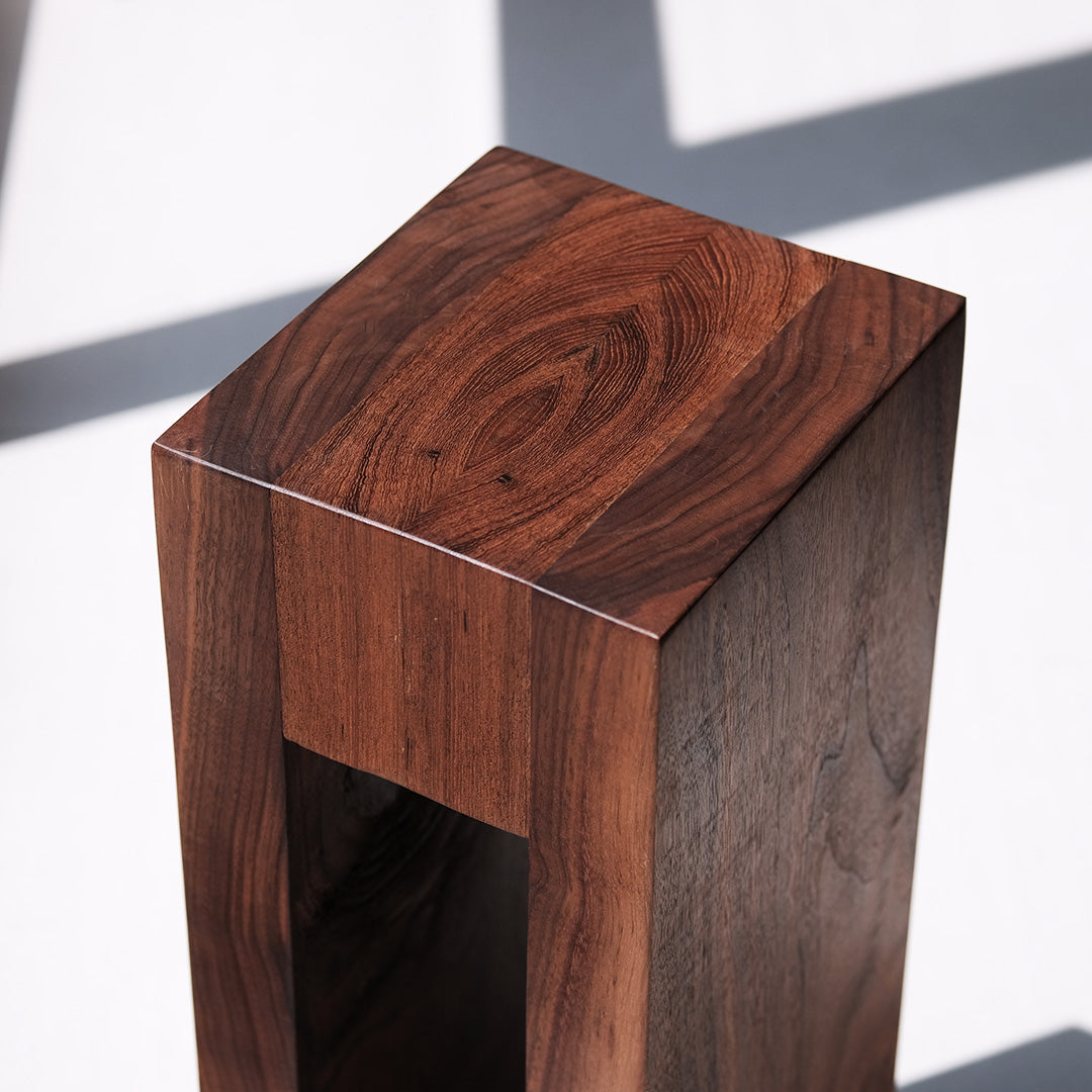 Minimalist walnut and teak dual-tone DuoEdge Drink Table from the "Duality" collection, perfect for modern homes