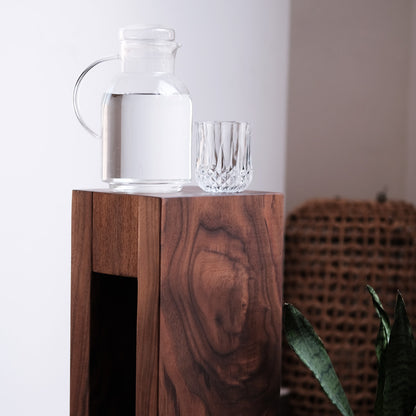 Minimalist walnut and teak dual-tone DuoEdge Drink Table from the "Duality" collection, perfect for modern homes