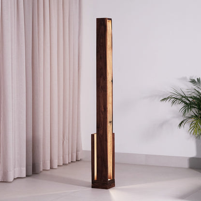 Minimalist walnut and teak DuoShine Floor Lamp with dynamic light patterns from the "Duality" collection